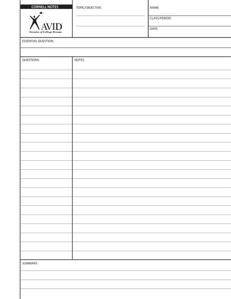 Avid Cornell Notes Template Printable Printable Templates Your Go To