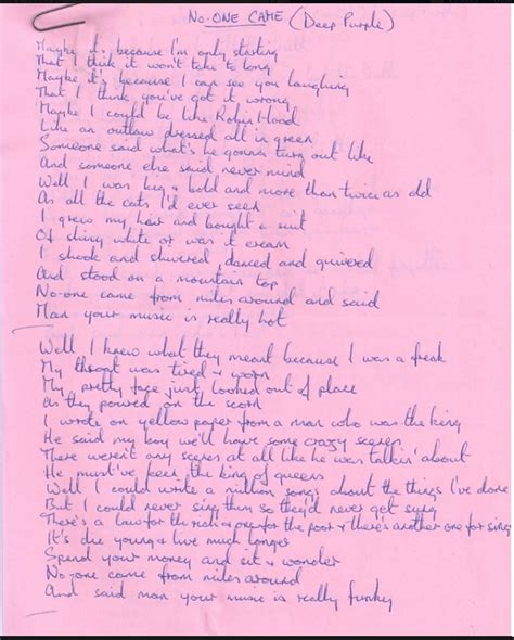 Ian Gillan's hand written lyrics for the Fireball classic 'No One Came ...