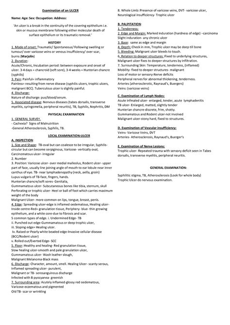 Surgery Short Case Ulcer Examination Of An Ulcer Name Age Sex