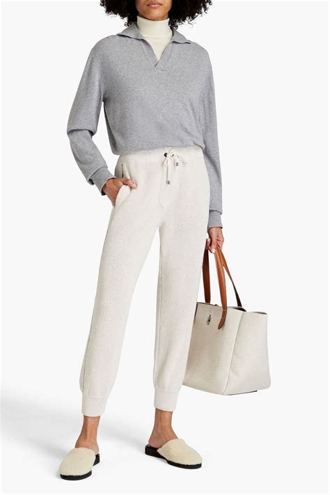 Brunello Cucinelli Bead Embellished Cotton Blend Track Pants The Outnet