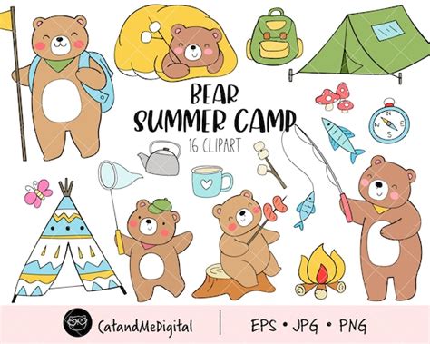 Bear Summer Camp Clipart Woodland Clip Art Summer Camp Clipart Etsy