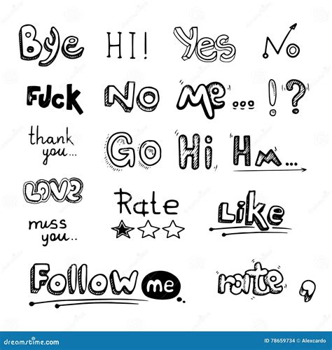 Hand Drawn Set Of Speech Bubbles With Dialog Words Stock Vector