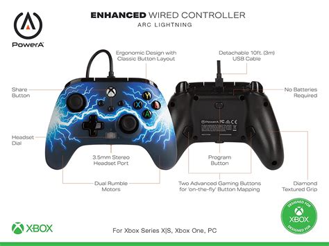 Controlador Cableado Mejorado PowerA Para Xbox Series X S Arc Lightning