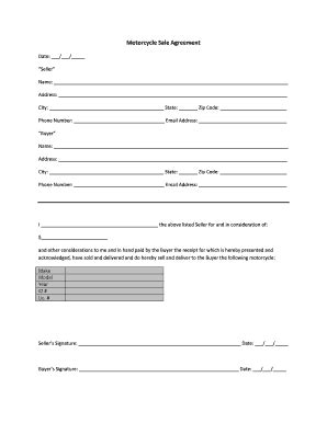 Motorcycle Agreement Form Complete With Ease AirSlate SignNow