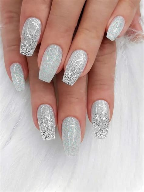 Silver Sparkly Nails