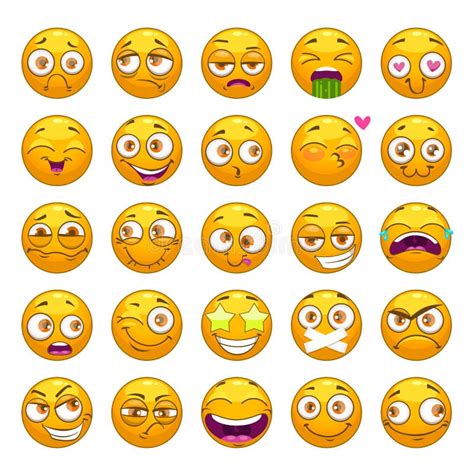 Funny Cartoon Gelbe Gesichter Set Emoji Gesichtserkennung Vektor