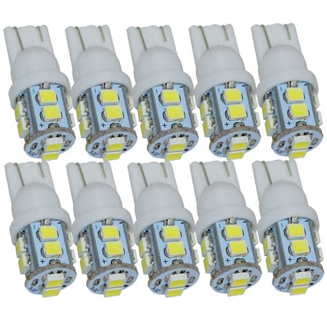 Safego 10pcs W5w T10 Led White 194 168 Car Clearance Side Wedge Lamps