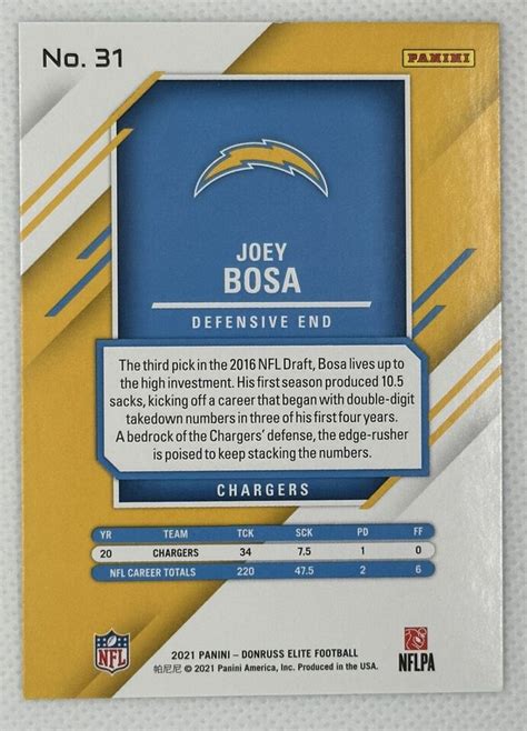 2021 Donruss Elite 31 JOEY BOSA Los Angeles Chargers NICE CARD EBay