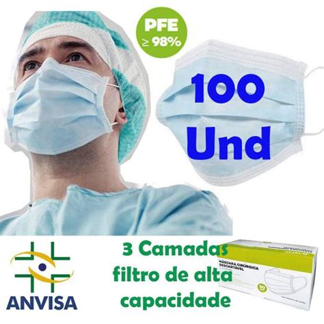 Caixa Mascara Cirurgica Descartavel Tripla Camada Kit 100 Unidade C