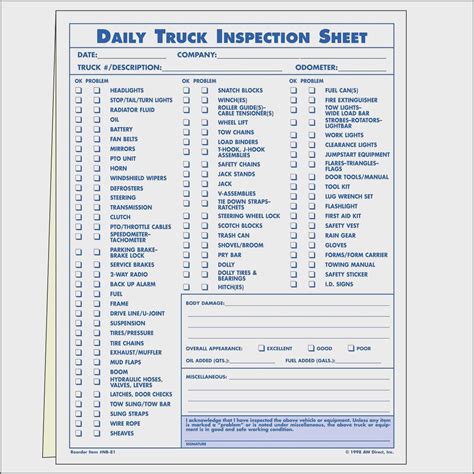 Free Printable Dot Pre Trip Inspection Form Printable Templates