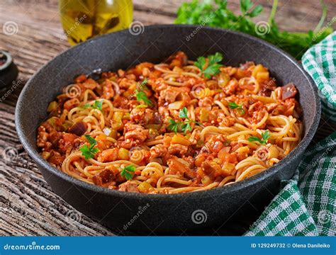 Spaghetti Bolognese Pasta with Tomato Sauce, Vegetables and Minced Meat Stock Photo - Image of ...