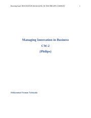 CW2 Phillips 2 2 Docx Running Head INNOVATION MANAGING IN THE