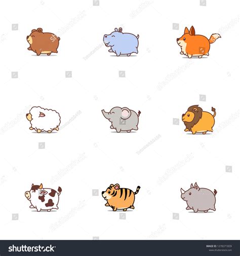 Cute Fat Animals Cartoon Icon Set Stock Vector (Royalty Free ...