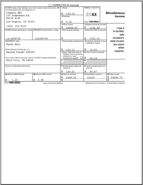 Sample 1099 MISC Forms Printed ezW2 Software