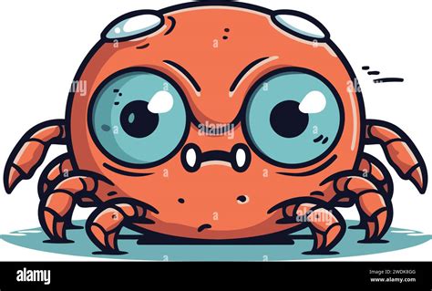 Funny Cartoon Crab With Big Eyes Vector Illustration Isolated On White