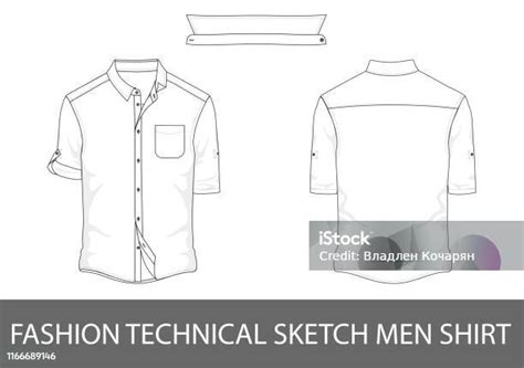 Fashion Sketsa Teknis Pria Kemeja Lengan Pendek Ilustrasi Stok - Unduh ...