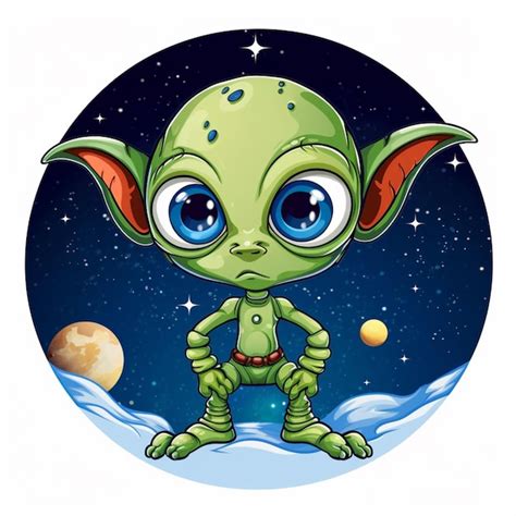 Premium AI Image Cartoon Alien With Big Eyes And A Green Body