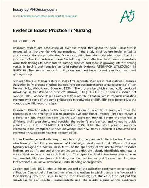 Evidence Based Practice In Nursing Research Essay Sample PHDessay