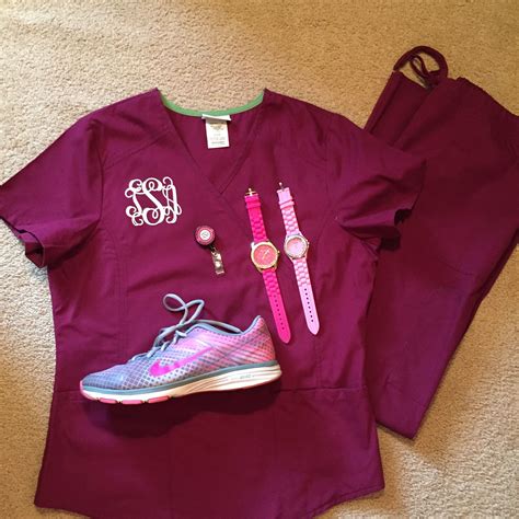 Maroon And Pink Monogrammed Scrubs Medical Outfit Nursing Shirts