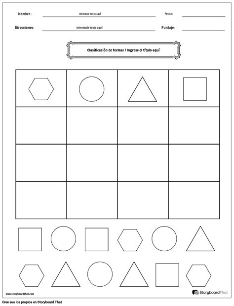 Hoja De Trabajo De Clasificación De Formas Blanco Y Negro
