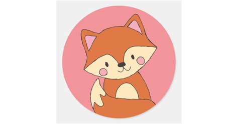 Baby Fox Drawing Cute Fox Art Baby Fox Design Classic Round Sticker ...