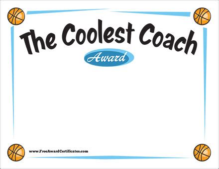 Coolest Coach Basketball Award Certificate - Template