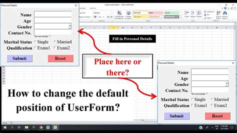 Excel Vba Change The Position Of Userform On Start Up Youtube