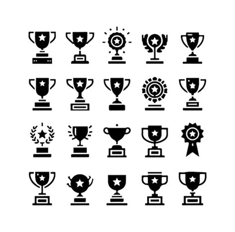 Vector Award Cups Vector Set Trophy Black Icons Sport Champion Prize