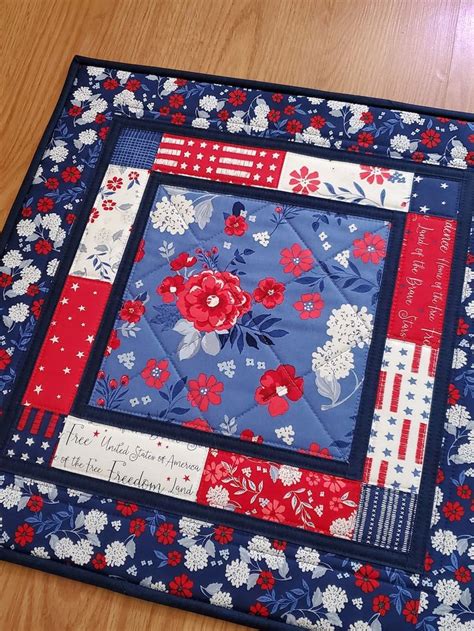 Patriotic Quilted Table Topper 195 Independence Day Table Topper Floral Wall Hanging Fourth