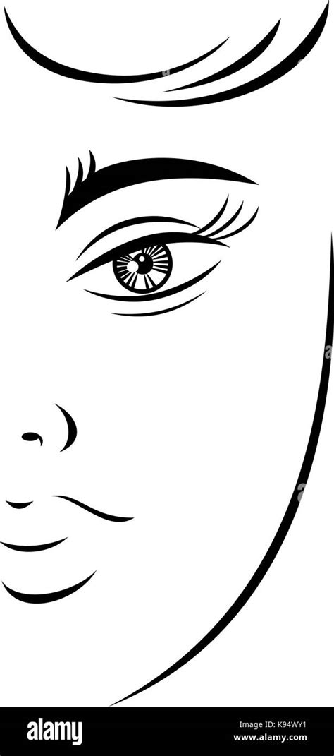 Outline drawing young female face with a mysterious look. Quick and ...