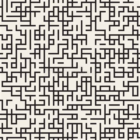 Vector Seamless Black And White Irregular Maze Lines Pattern Stock