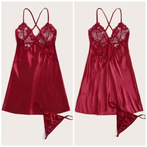 Intimates And Sleepwear New Red Satin Silklike Lace Nightgown With