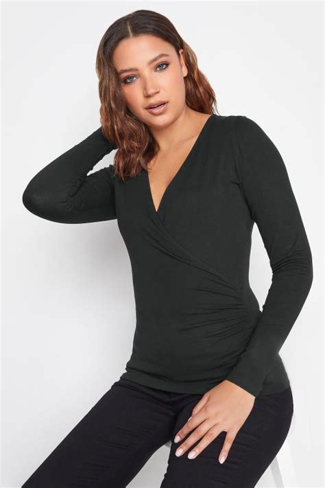 LTS Tall Women S Black Jersey Wrap Top Long Tall Sally