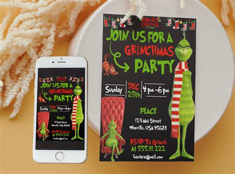 Editable Grinch Party Invitation Merry Grinchmas Invitation Grinch