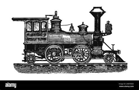 Steam Wheels Locomotive Illustration Black And White Stock Photos