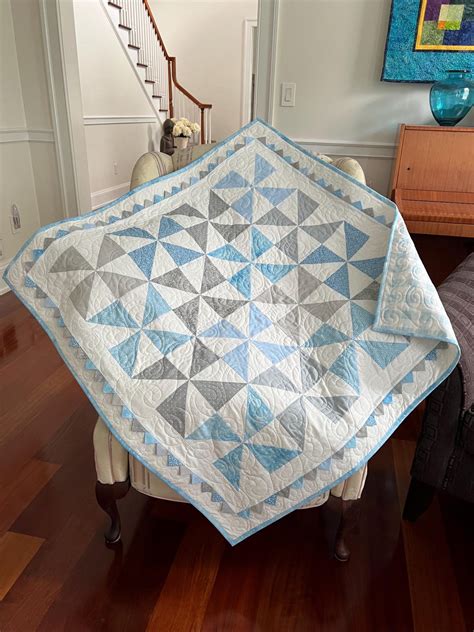 Baby Boy Pinwheel Quilt With Prairie Points And Baby Koala Backing