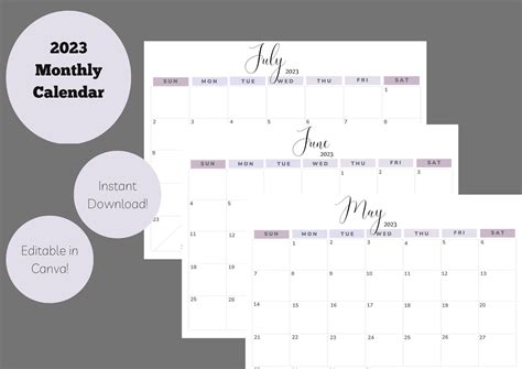 12 Month Calendar Template Edit Monthly Calendar Monthly Planner Template Printable Productivity