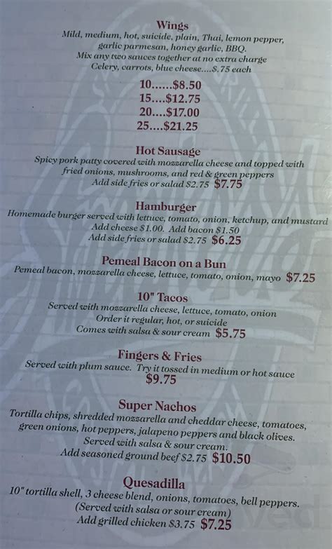 Sneaker S Beach Tavern Menu In Crystal Beach Ontario Canada