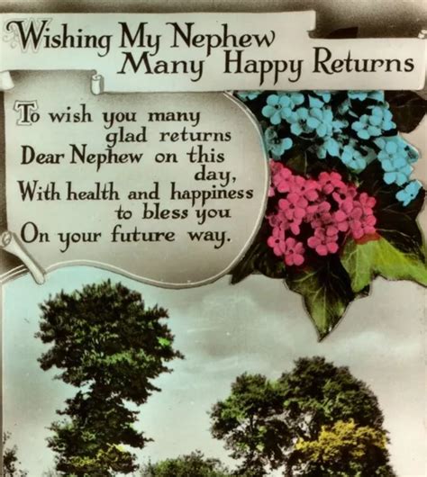 ANTIQUE BIRTHDAY CARD Nephew Postcard RPPC Landscape Poem Flowers