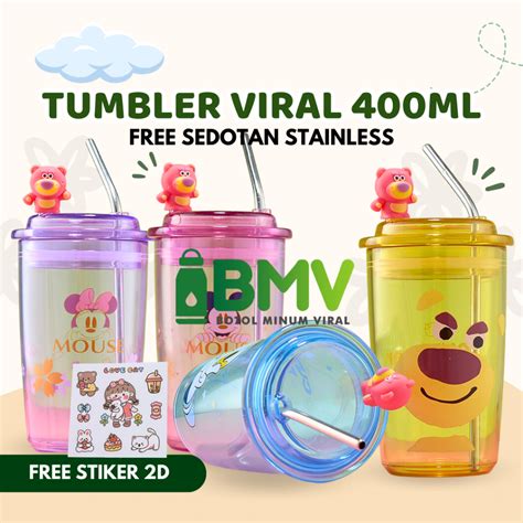 Jual Tumbler Minum Aesthetic Karakter Sedotan Viral 400 Ml Shopee