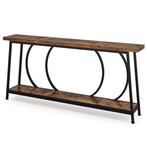 BYBLIGHT Turrella 70 86 In Brown Black Rectangle Wood Console Table