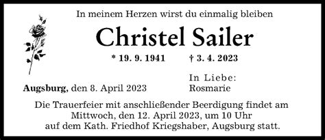 Traueranzeigen von Christel Sailer Allgäuer Zeitung