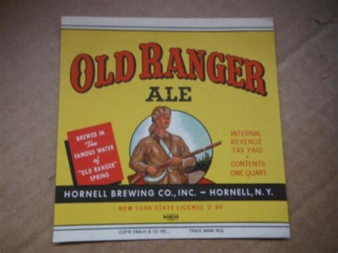 OLD RANGER ALE ONE QUART IRTP BEER LABEL HORNELL BRG HORNELL N Y EBay