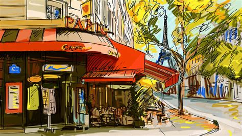 Paris Cafe France Cartoon Hd Wallpaper Pxfuel