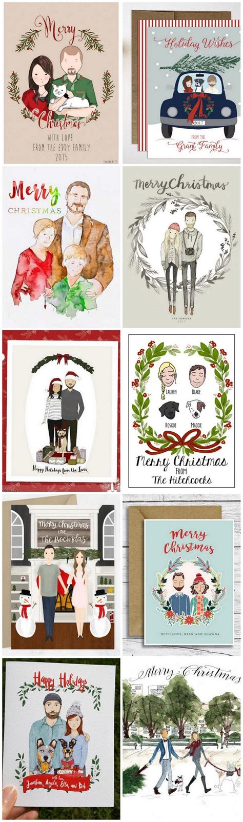 12 Custom-illustrated Portrait Christmas Cards With Your Face ...