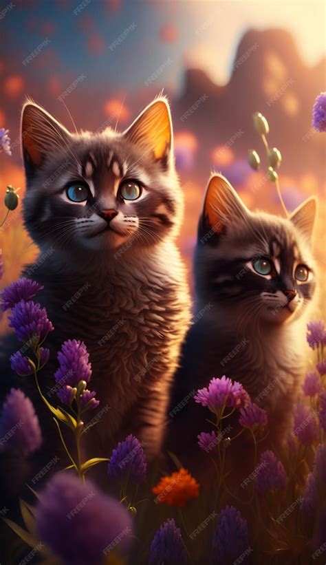 Premium Ai Image A Painting Of Two Cats In A Field Of Flowers