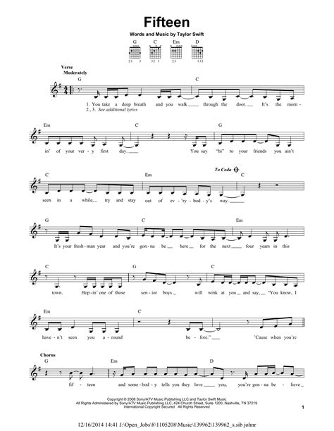 Taylor Swift Fifteen Sheet Music, Notes Chords Sheet Music, 45% OFF