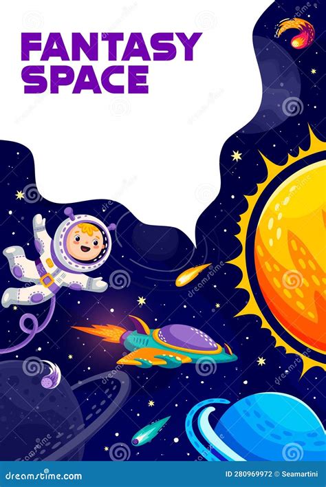 Vignetta Spaziale Con Astronauta E Pianeta Bambini Illustrazione Di