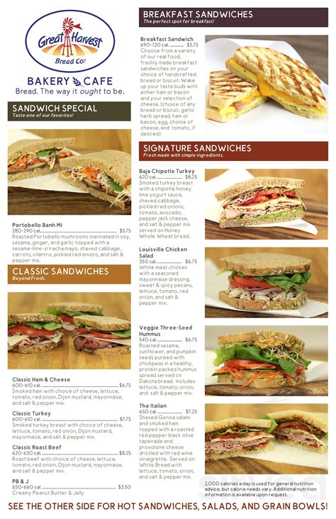 Great Harvest Bread Company Nutrition Sandwiches | Besto Blog