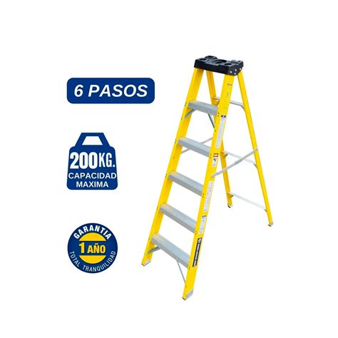 Escalera Fibra De Vidrio Tijera Simple Ascenso De 6 Pasos Bronco